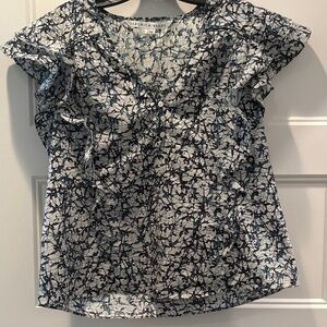 Veronica Beard Navy and White Floral Blouse